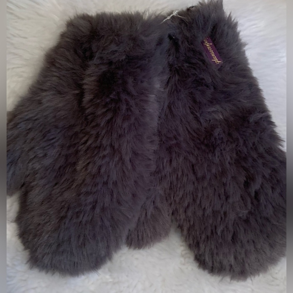GLAMOURPUSS gray viscose blend Faux fur  ladies mittens NWOT